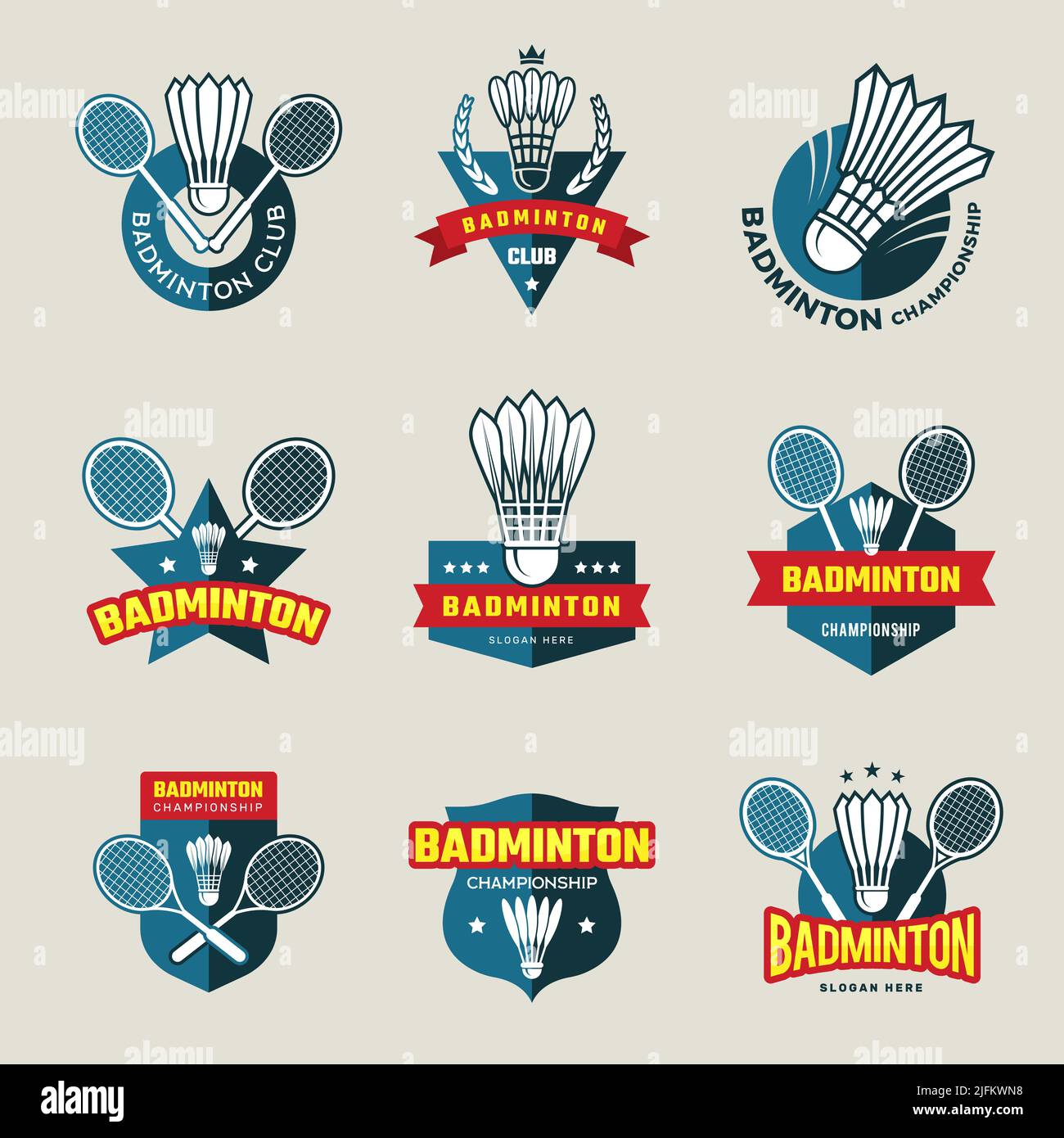 Badminton logo. Sport tennis or badminton championship identity recent vector tournament competition badges templates Stock Vector
