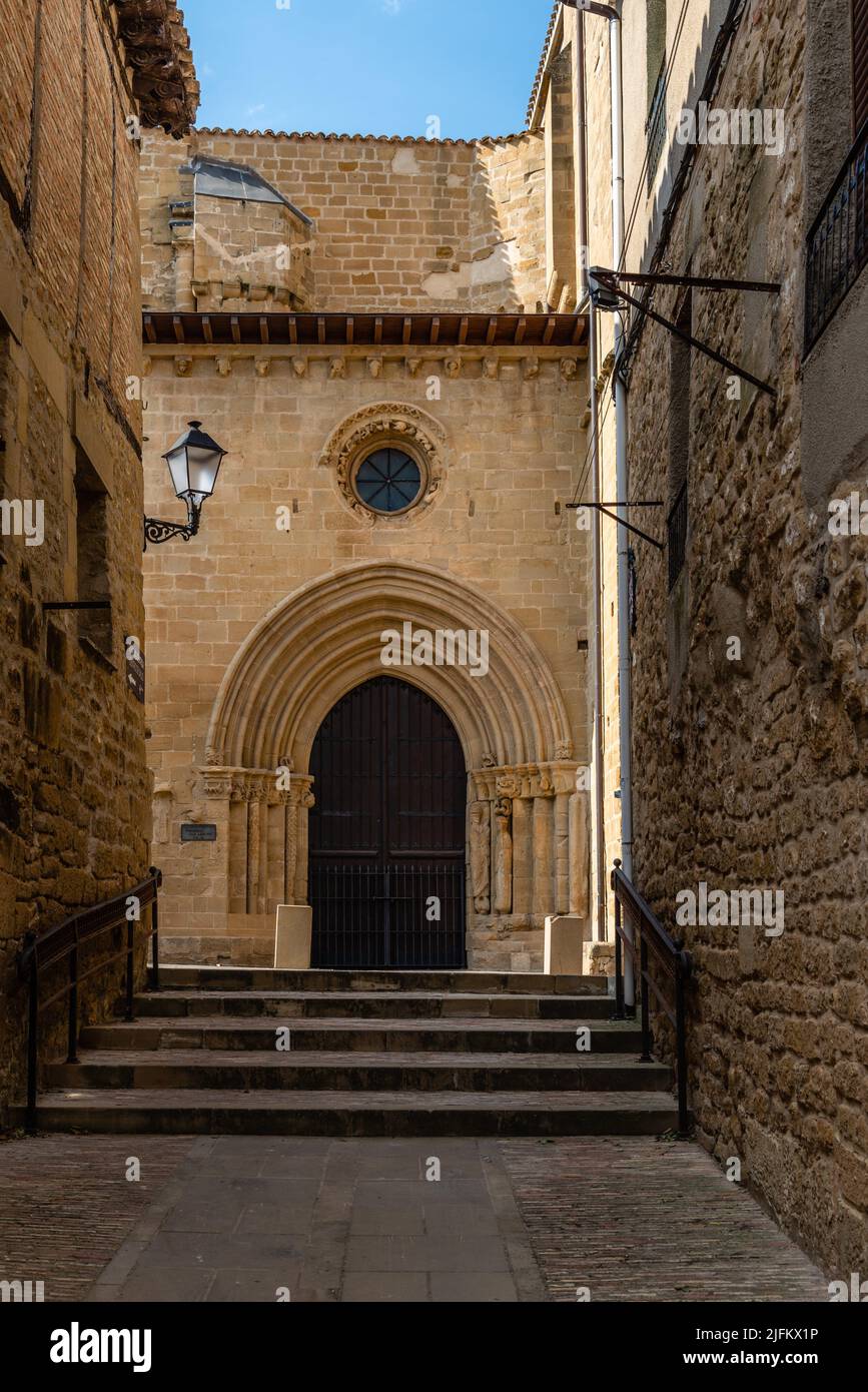 Archway in church. Cobblestoned street in the medieval town of Laguardia, Alaba, Spain. Picturesque And Narrow Streets On A Sunny Day. Architecture, Stock Photo