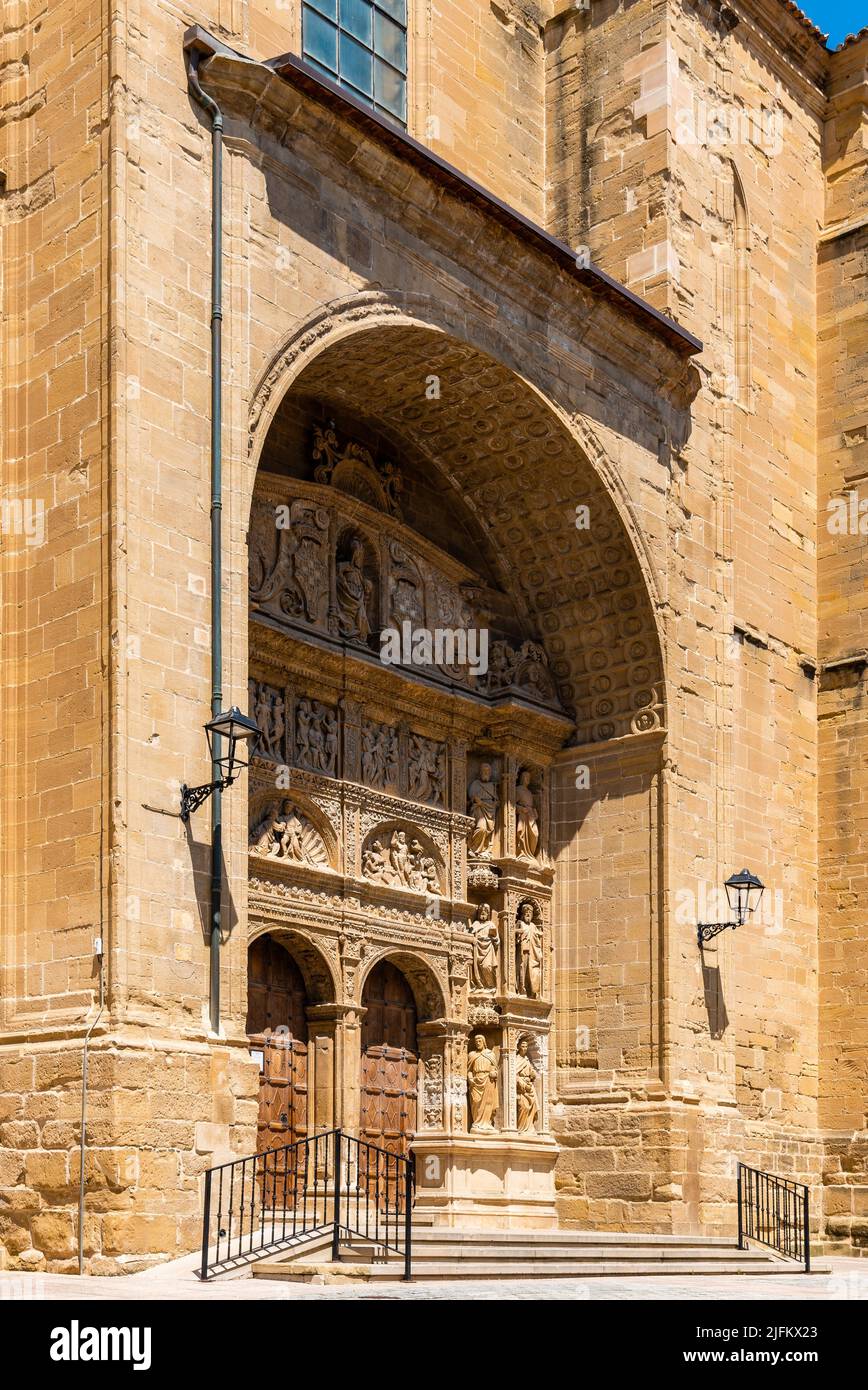 Archway in church in Haro, the capital of Rioja Region. Sunny Day. Architecture, Art, History Travel. Stock Photo