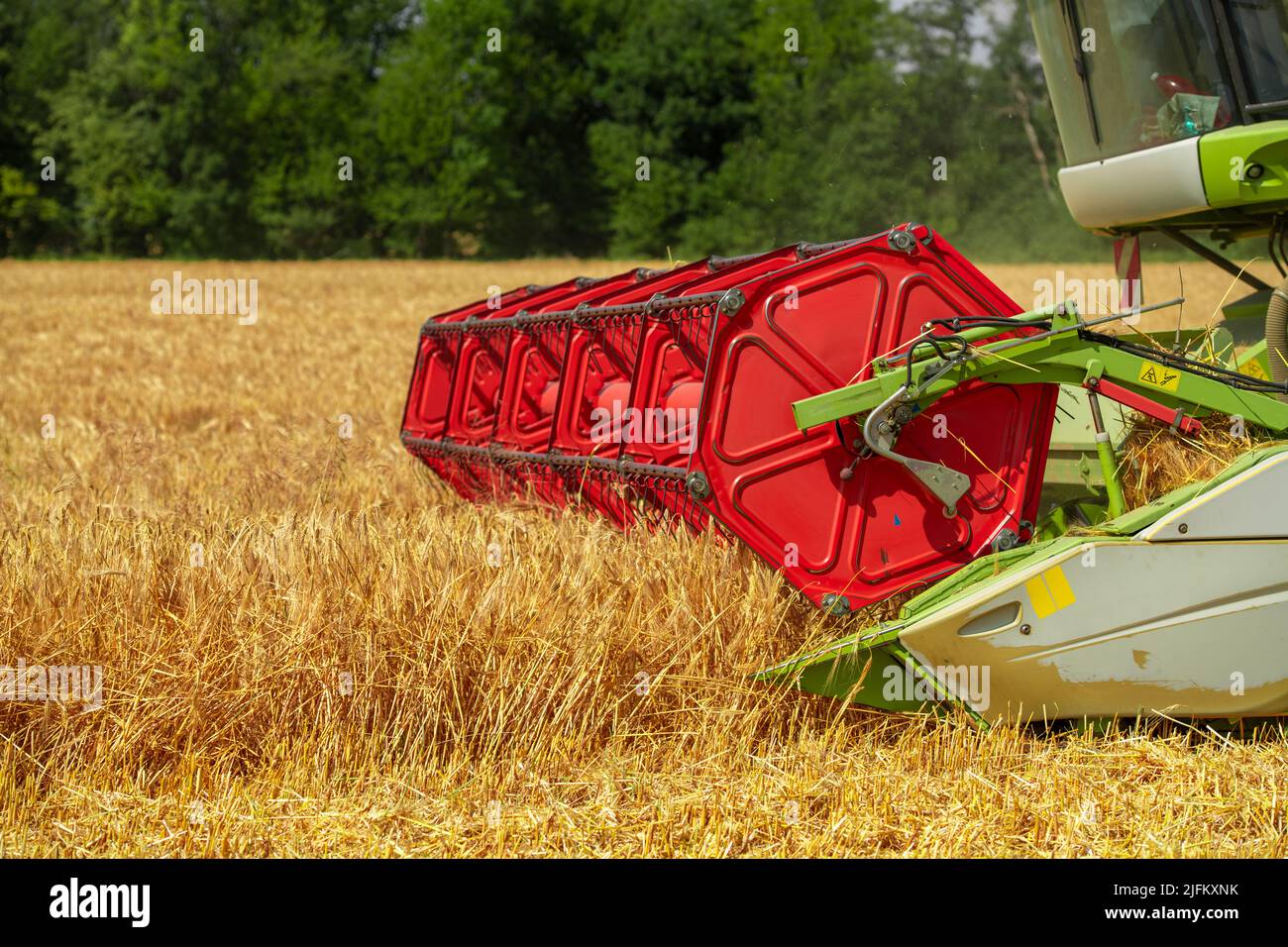 Combine harvester at work during wheat harvest. Wheat supply shortage, global food crisis, stockpiling. Stock Photo