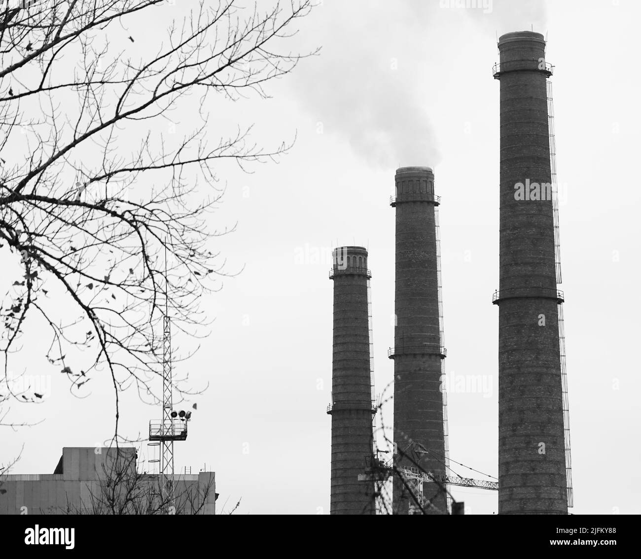 Kiev, Ukraine November 25, 2020: Huge Pipes - Combined Heat and Power Plant Stock Photo