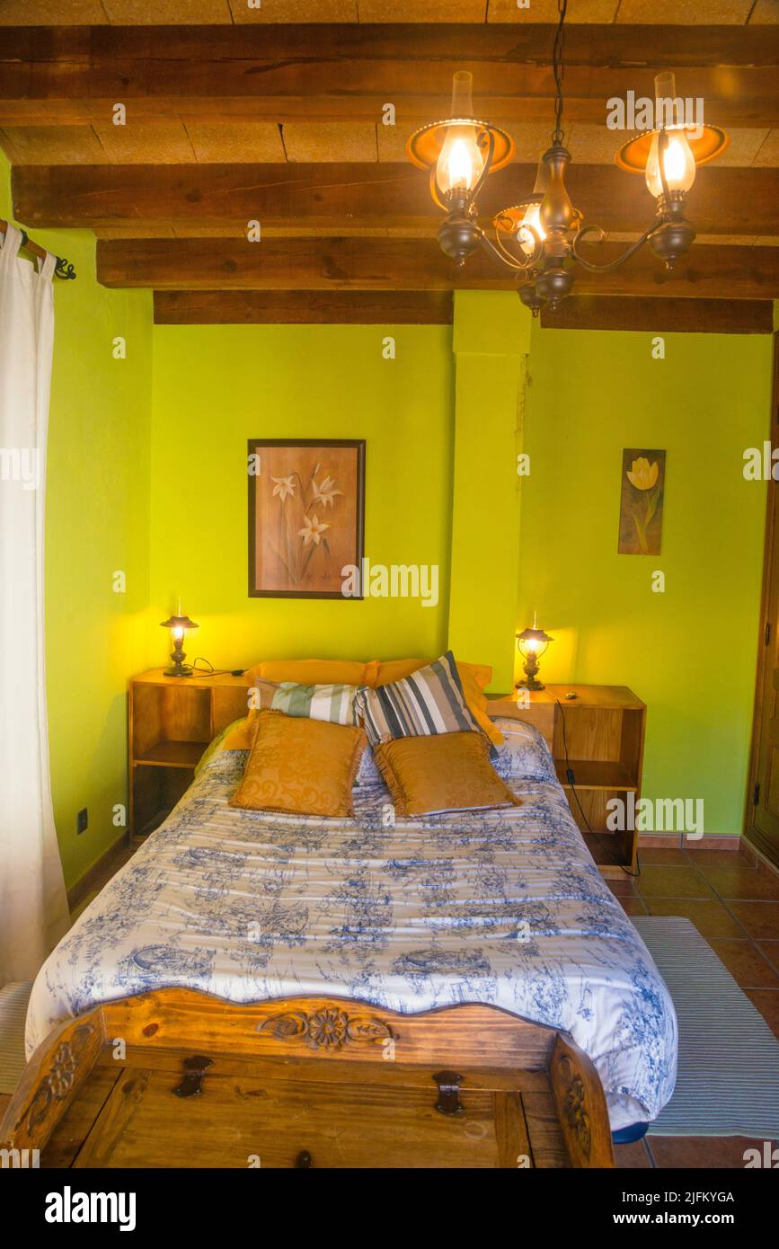 Bedroom in rural hotel. Braojos de la Sierra, Spain. Stock Photo