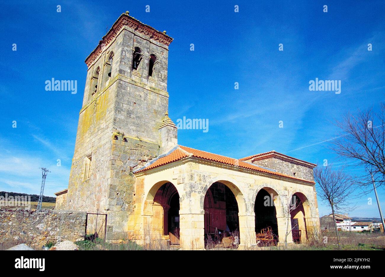 Church. San Quirce del Rio Pisuerga, Palencia province, Castilla Leon, Spain. Stock Photo