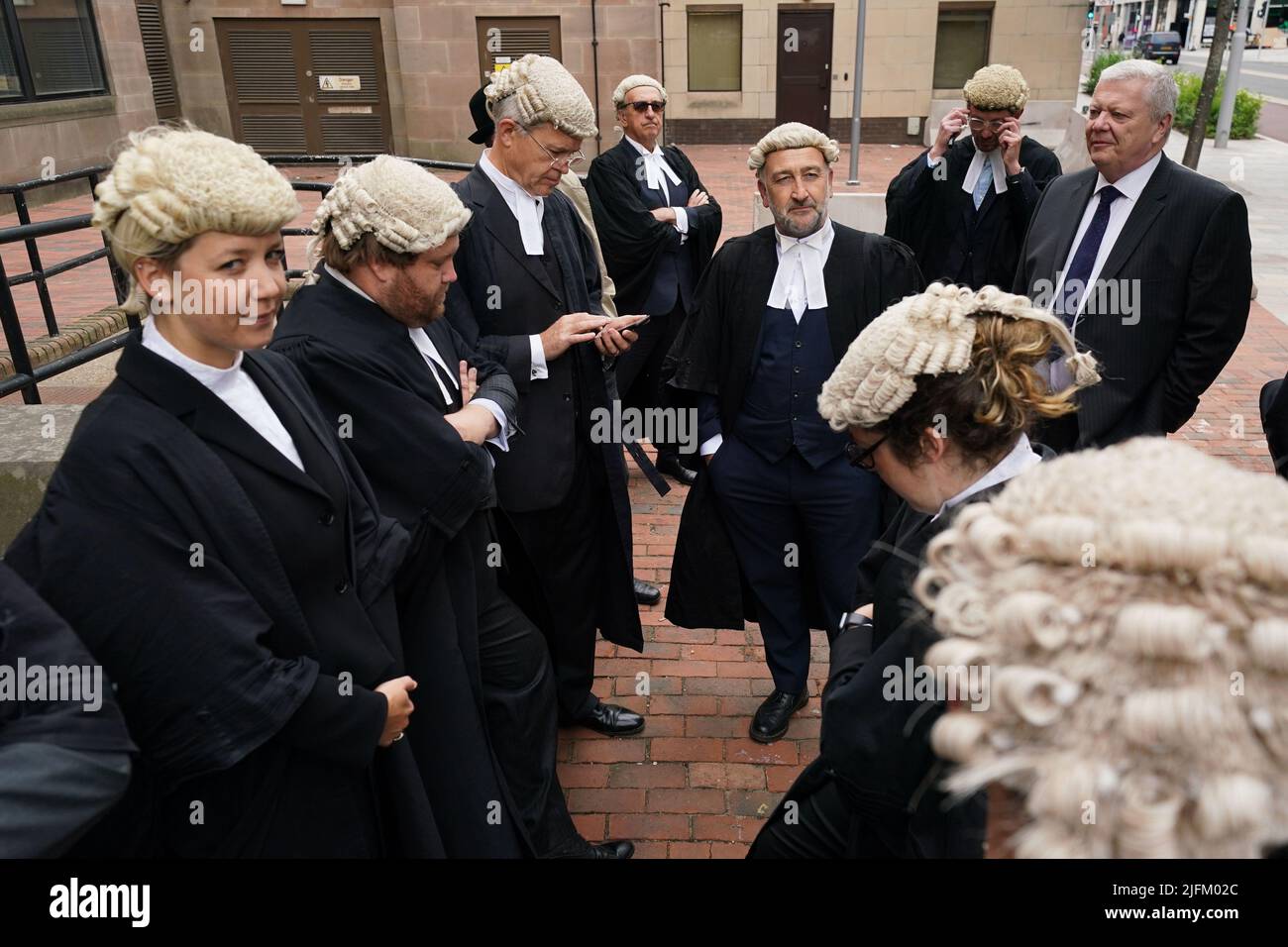 Criminal defence barristers on picket lines outside Nottingham Crown Court to support the ongoing Criminal Bar Association (CBA) action over Government set fees for legal aid advocacy work. Picture date: Monday July 4, 2022. Stock Photo