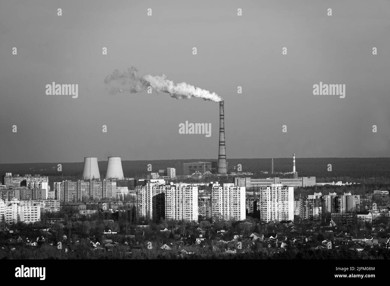 Kiev, Ukraine November 22, 2019: Pipes smoke, polluting the air in the city worsening the environment. Stock Photo