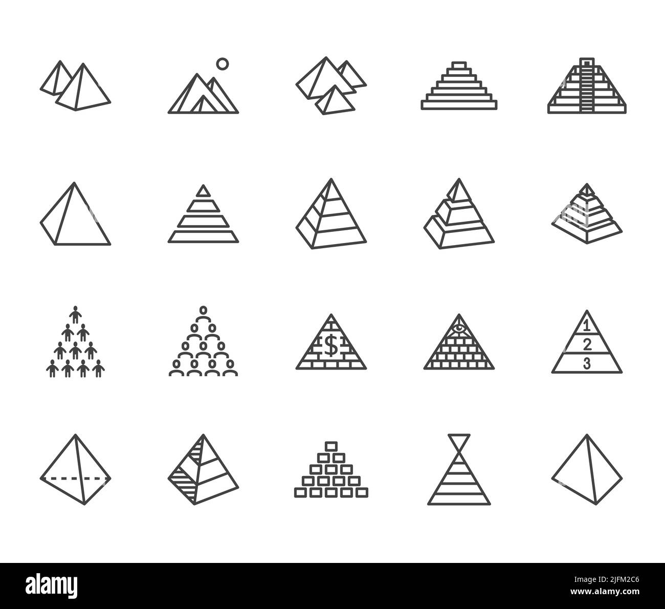 Pyramid flat line icon set. Egyptian monument, abstract process ...