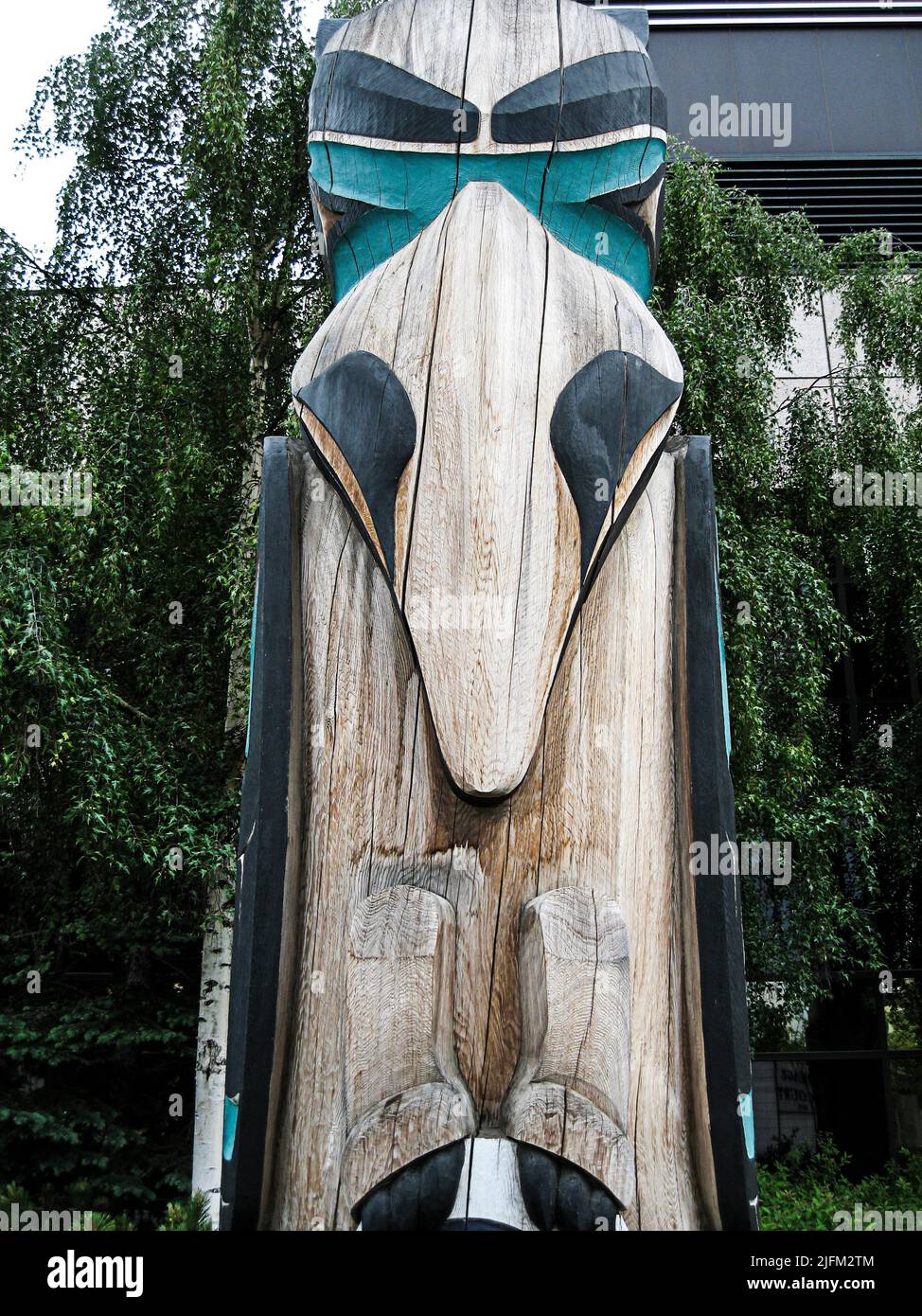 Totem Pole in front of Nesbett Courthouse, one of two entitled ''Attaining Balance Within'' by Lee Wallace and Edwin Dewitt. ''Raven Stealing the Stock Photo