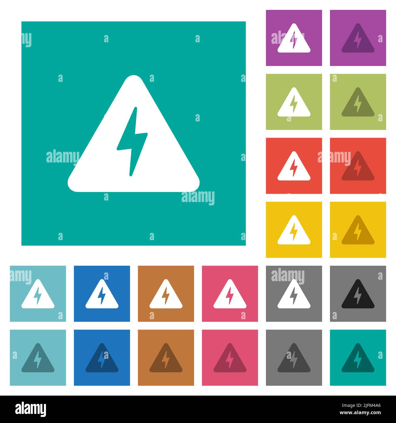 Danger electrical hazard solid multi colored flat icons on plain square ...