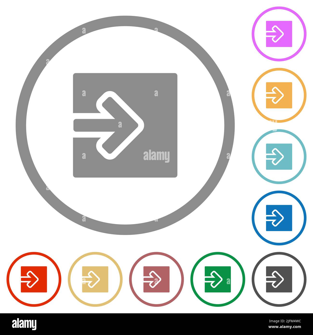 Import object solid flat color icons in round outlines on white background Stock Vector