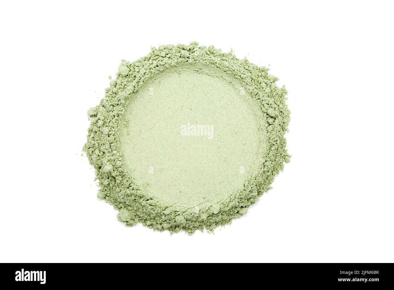 Circle green cosmetic clay powder - top view Stock Photo - Alamy