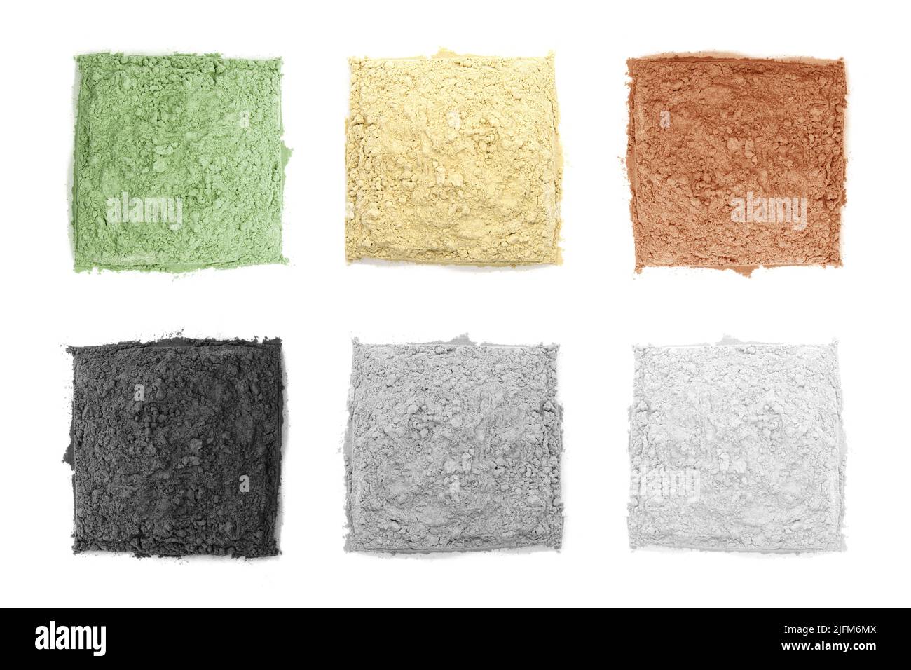 Set of square cosmetic clay powder - top view Stock Photo - Alamy