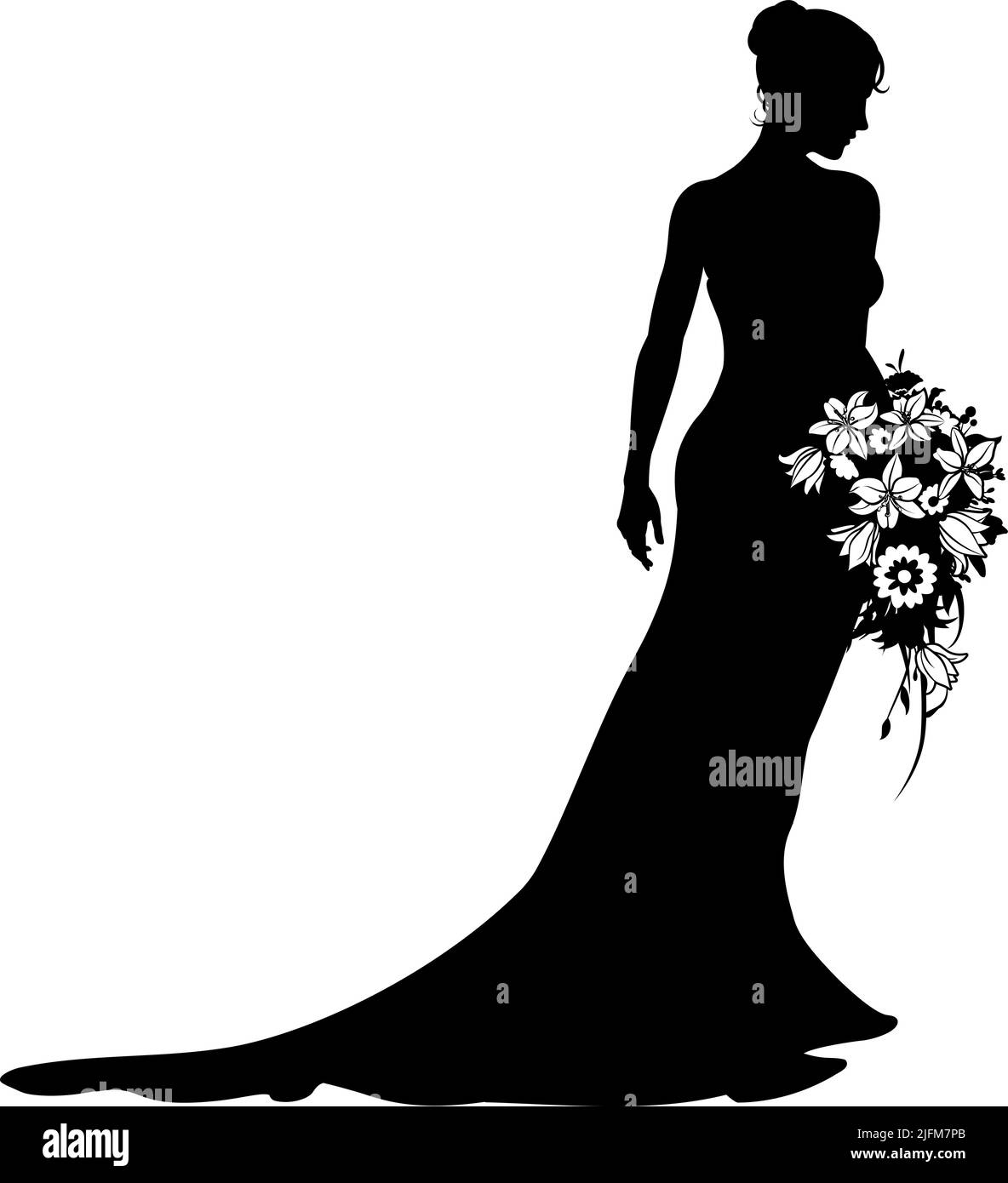 Bride Bridal Wedding Dress Silhouette Woman Design Stock Vector