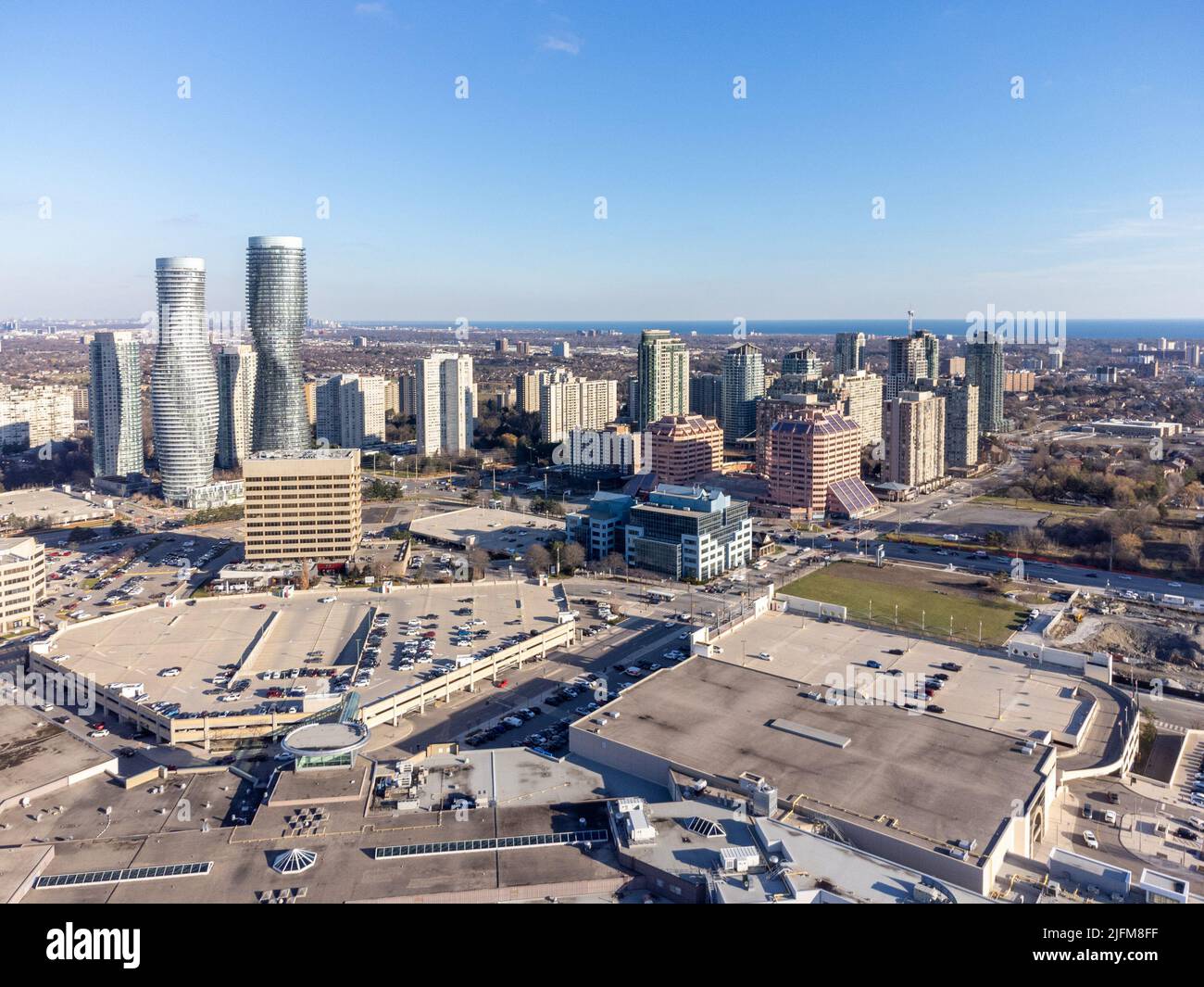 Aerial view of City of Mississauga centre downtown skyline. Ontario, Canada. Stock Photo