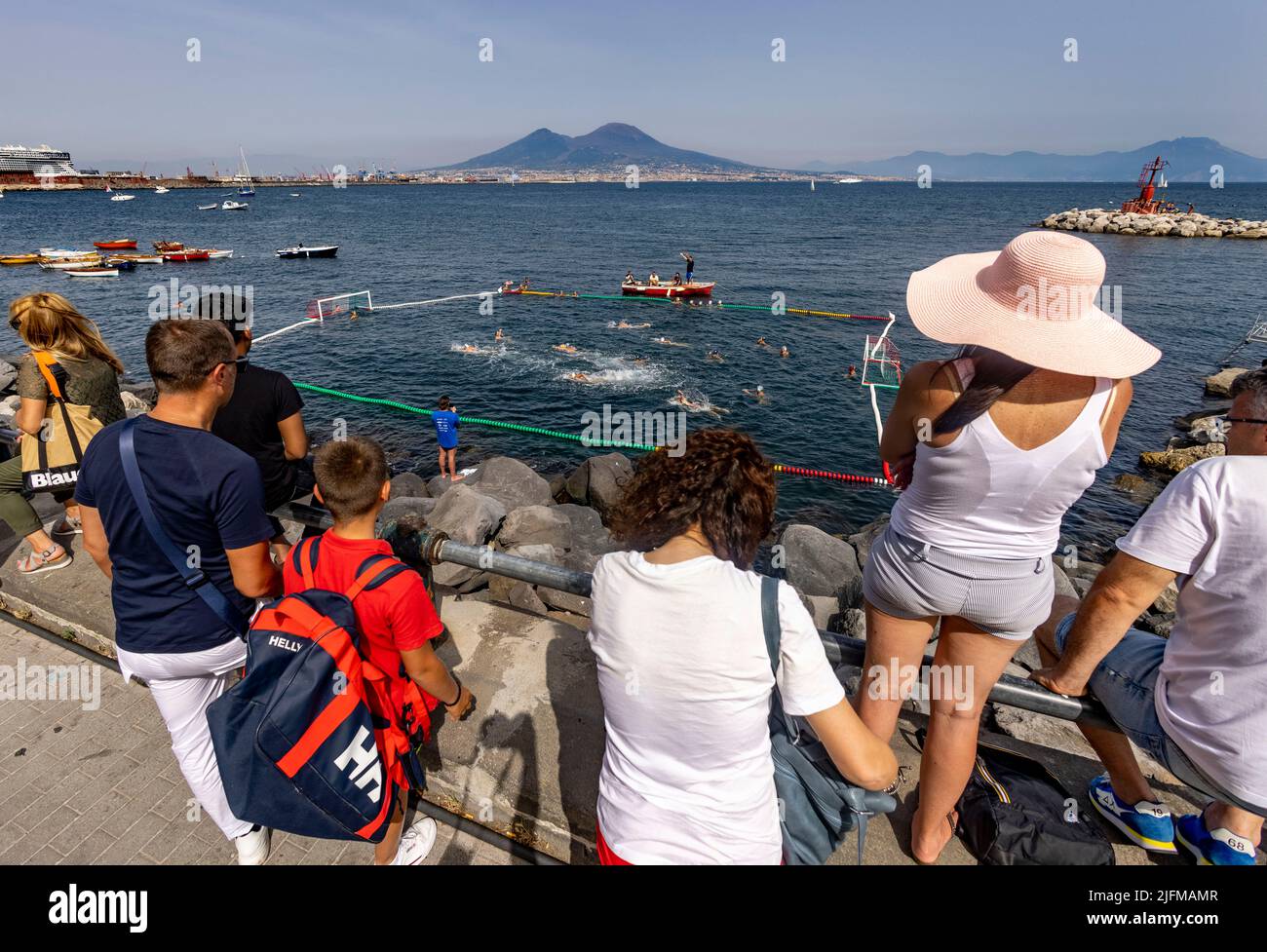 pic shows Water Polo match in the Bay of Naples with Vesuvius in the