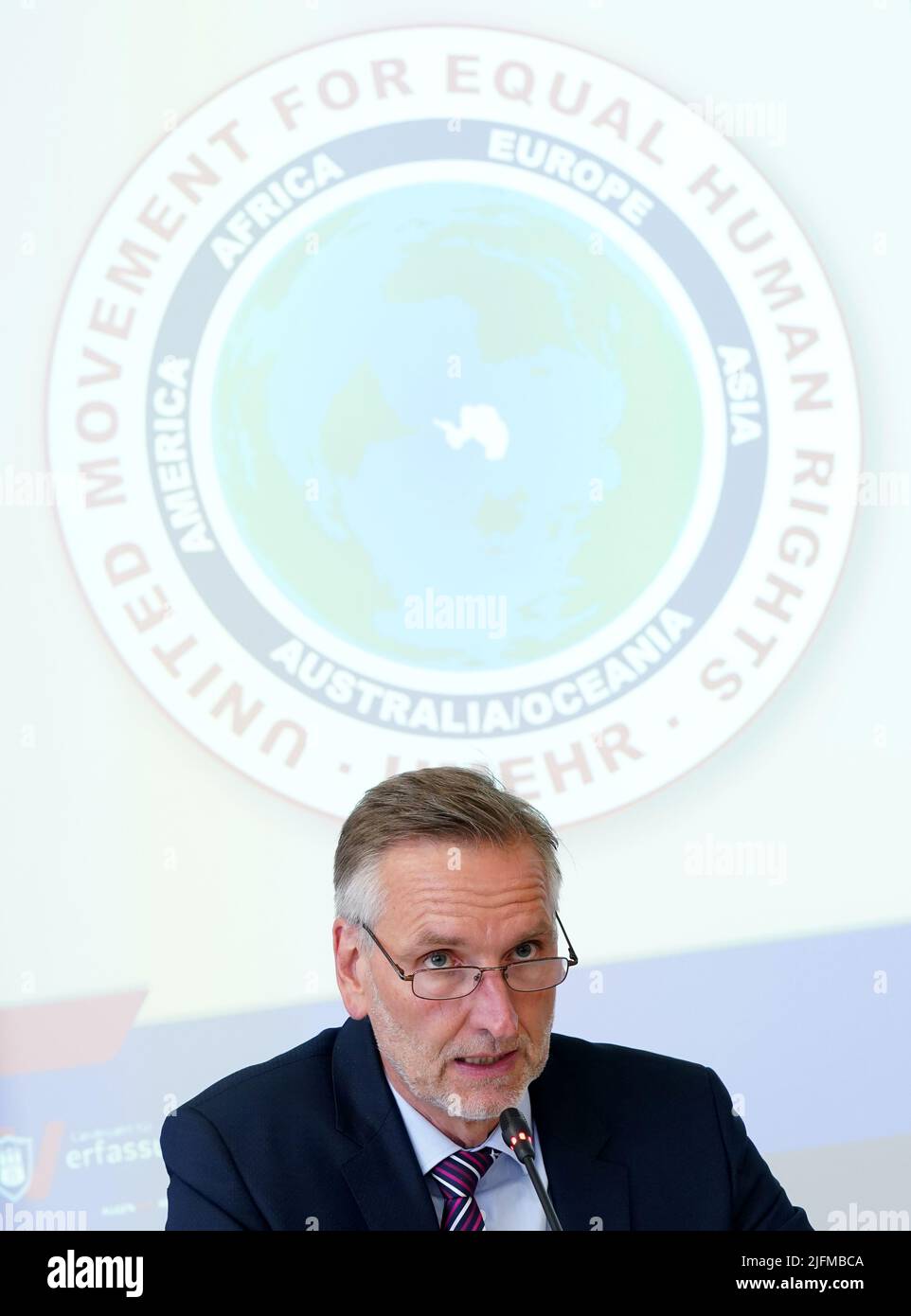 04 July 2022, Hamburg: Torsten Voß, head of the State Office for the Protection of the Constitution, sits in a press conference on the occasion of the presentation of the new report on the protection of the constitution. Photo: Marcus Brandt/dpa Stock Photo