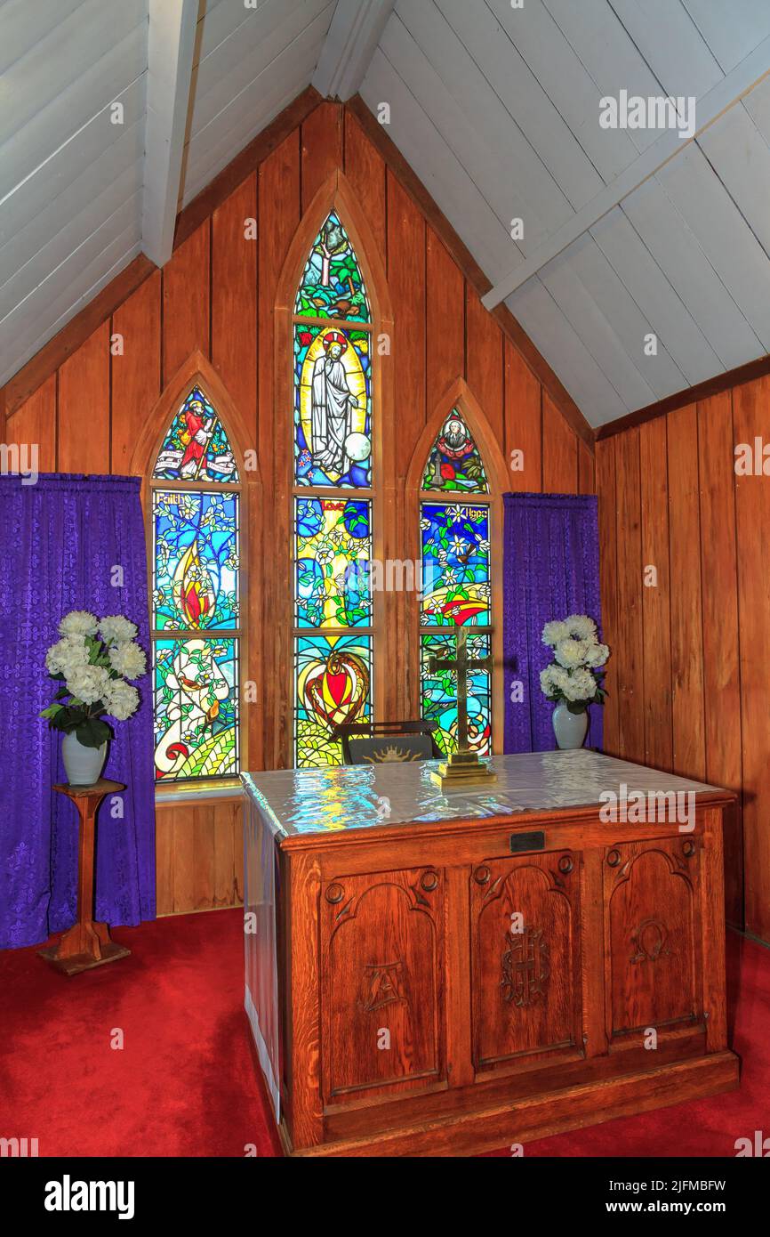 Interior of the historic Saint James Anglican Church (1878) in Kerikeri, New Zealand Stock Photo