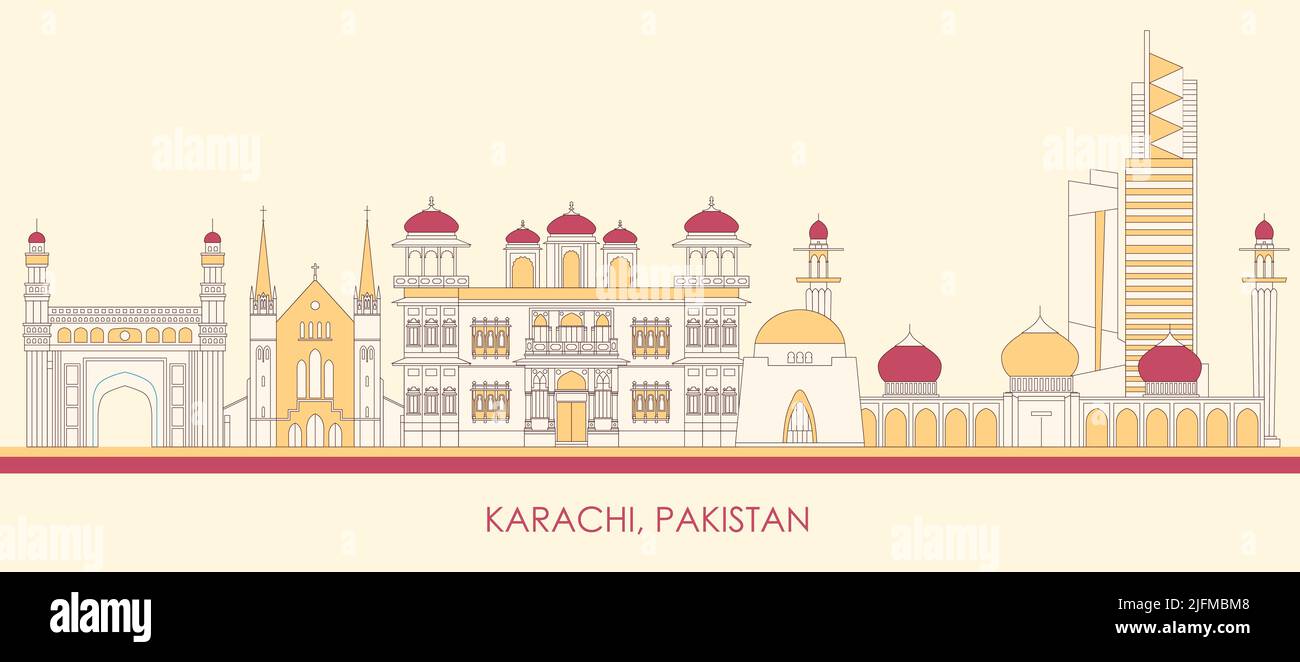 Cartoon Skyline panorama of city of Karachi, Pakistan - vector illustration Stock Vector