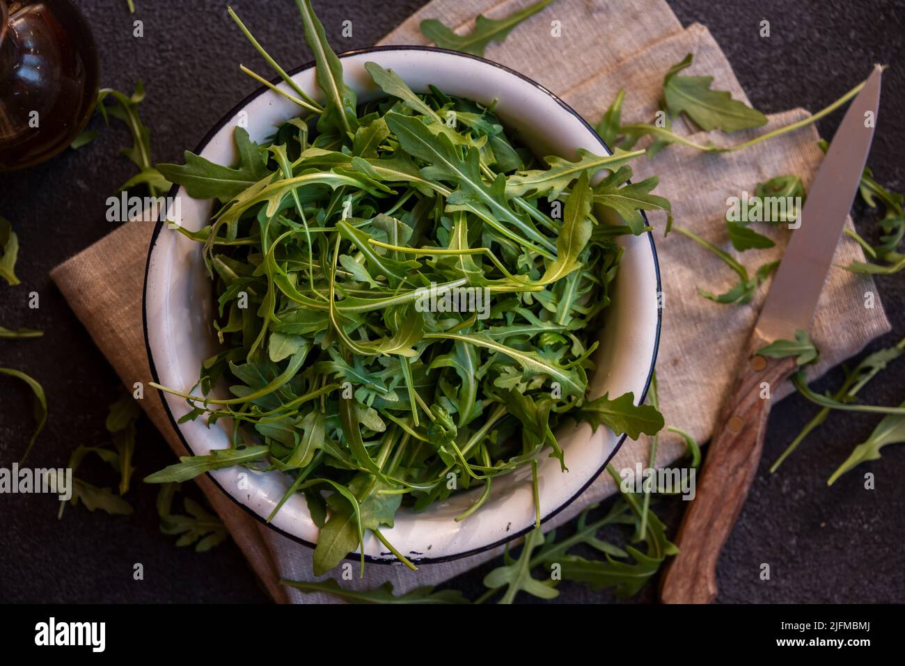 Fresh arugola leaves, delicious and healthy salad ingredient Stock Photo