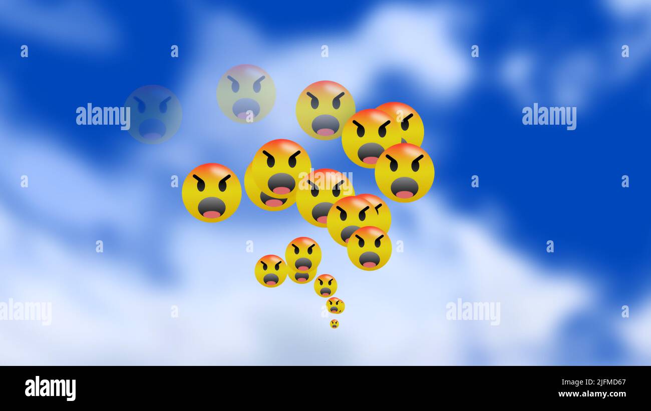 Sharing angry emoji animation with cloud. Stock Photo
