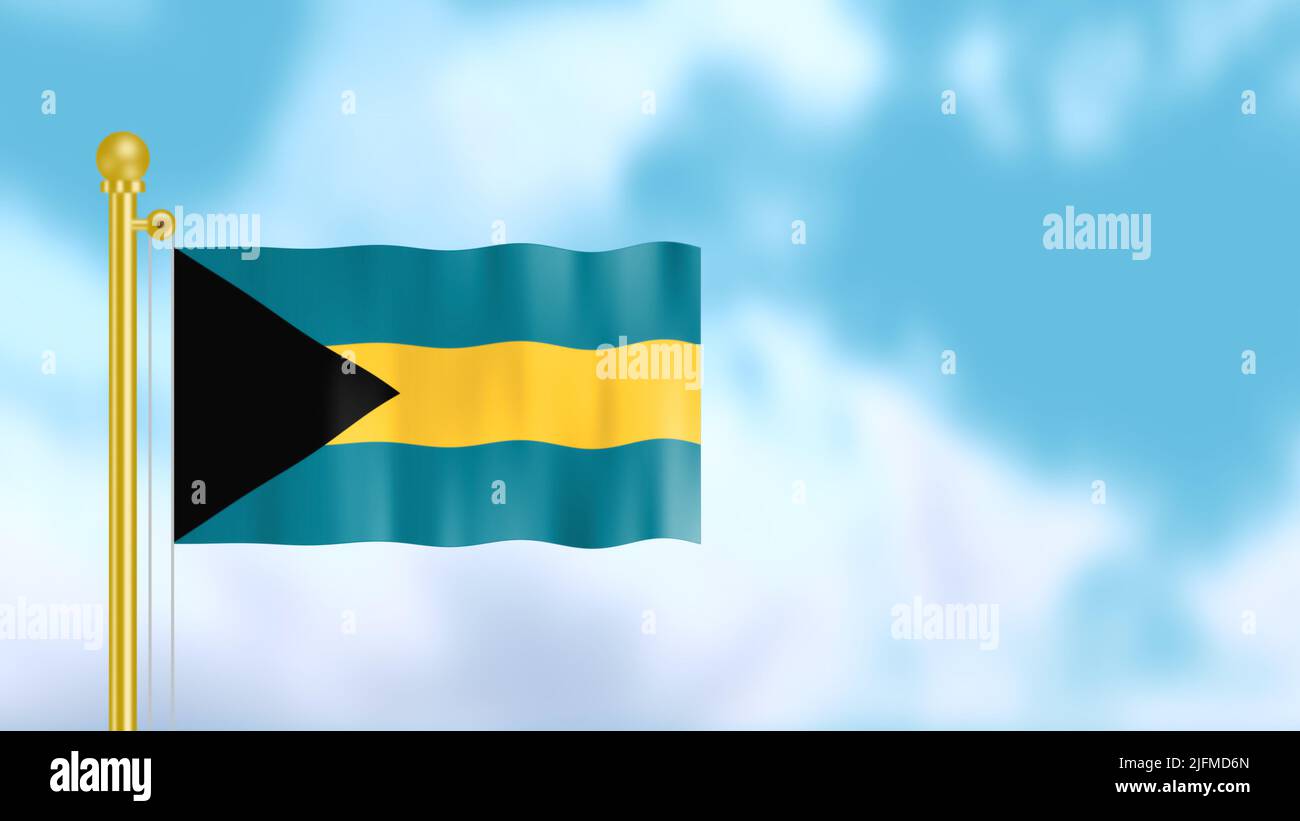 National flag of Bahamas waving illustration on blur blue sky Stock