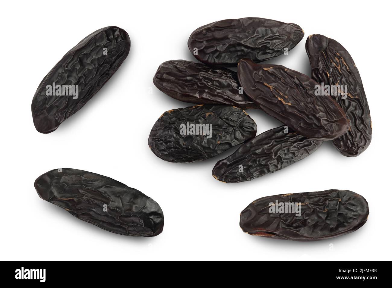 Fresh Aroma Tonka Beans Isolated on White Background. Bean of Dipteryx