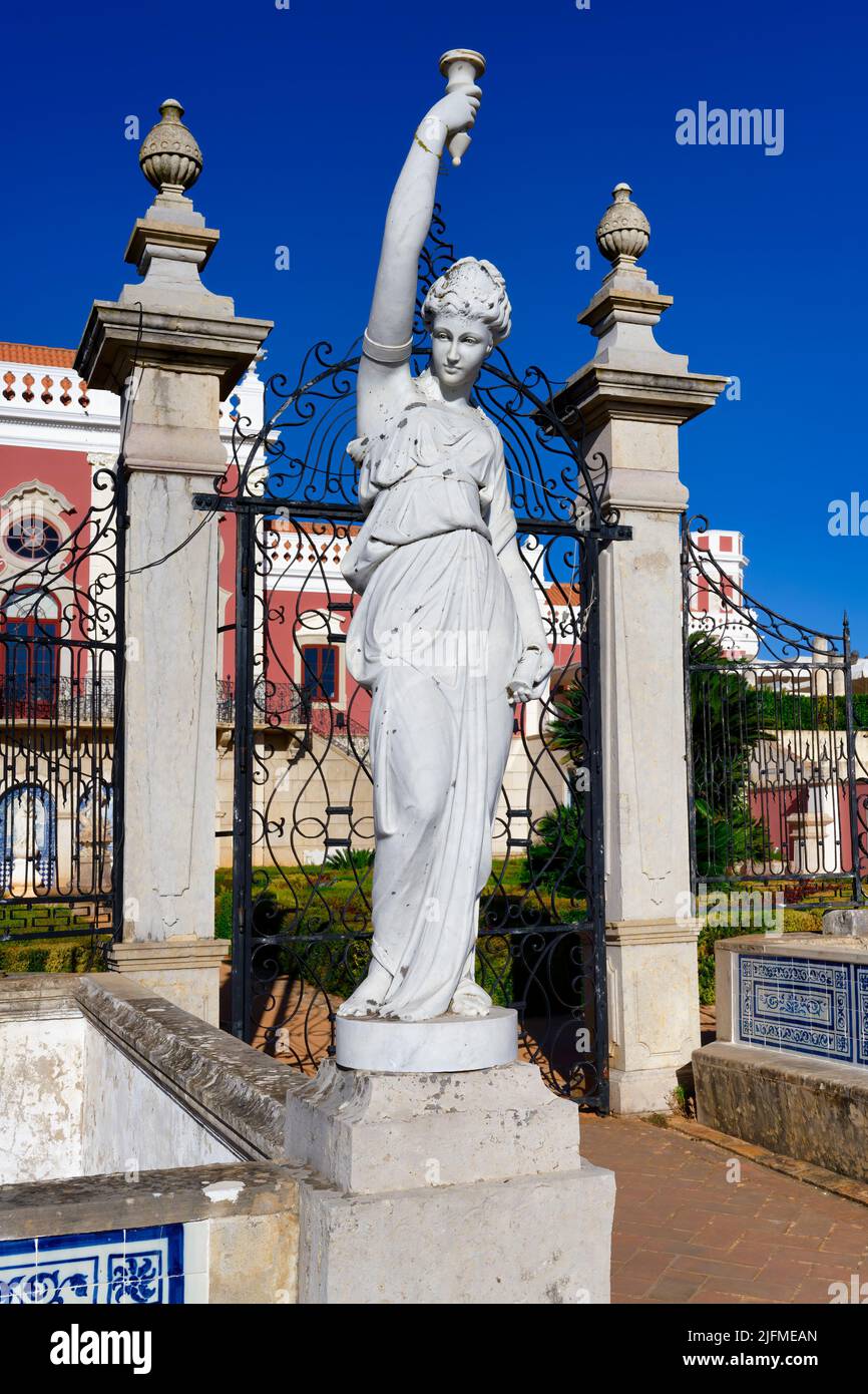 Statue In front of the Estoi Palace entrance, Estoi, Loule, Faro district, Algarve, Portugal Stock Photo