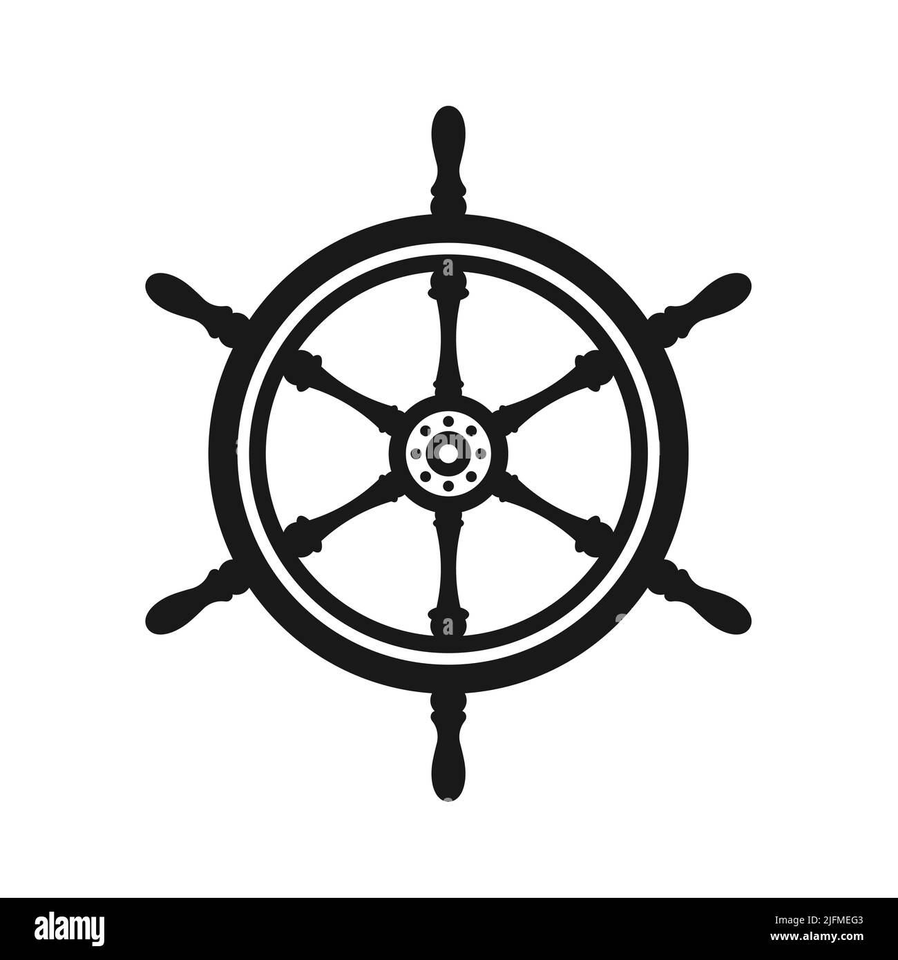 Vintage steering wheel. Ship, yacht retro wheel symbol. Nautical rudder