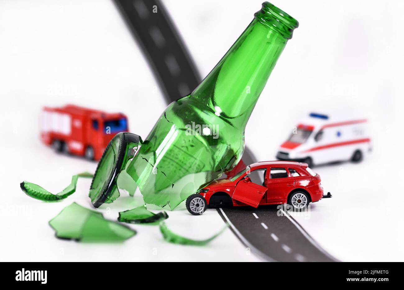 toy car crash accident with beer glass bottle Stock Photo Alamy