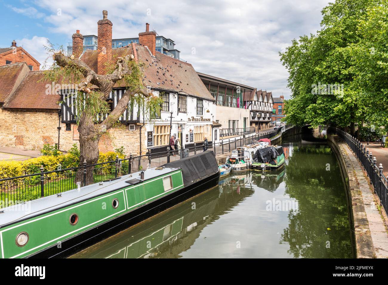 Canal boats on the River Witham in Lincoln, UK. Stock Photo
