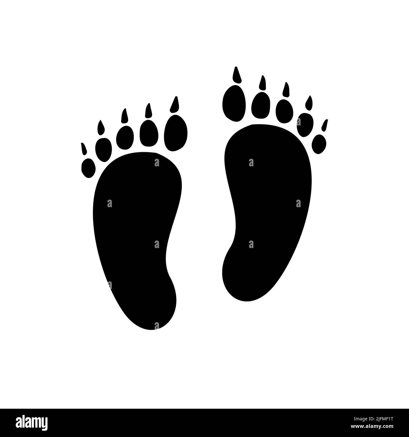 Vector hand drawn yeti Bigfoot foot prints isolated on white background Stock Vector