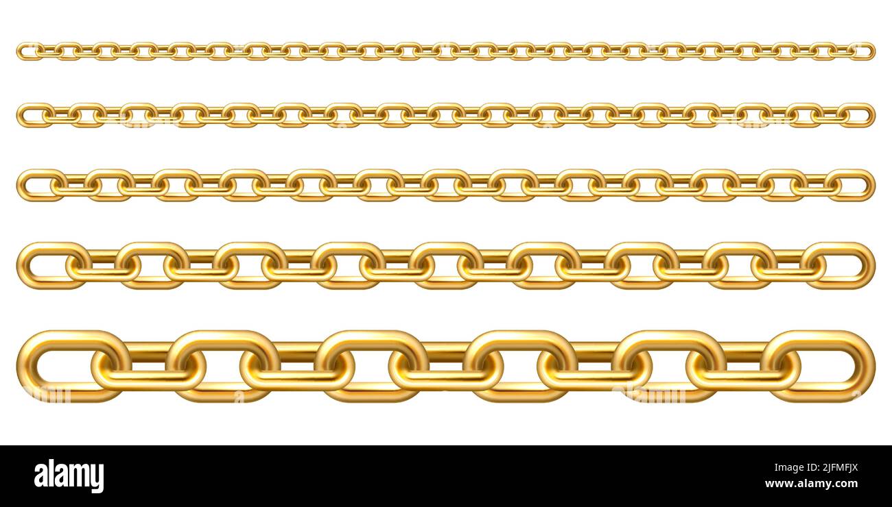 Realistic gold plated metal chain with golden links isolated on white