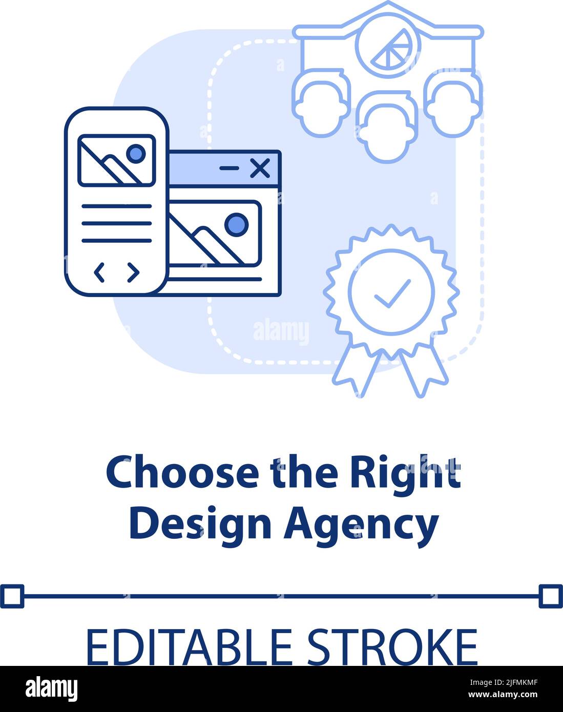 Choose right design agency light blue concept icon Stock Vector
