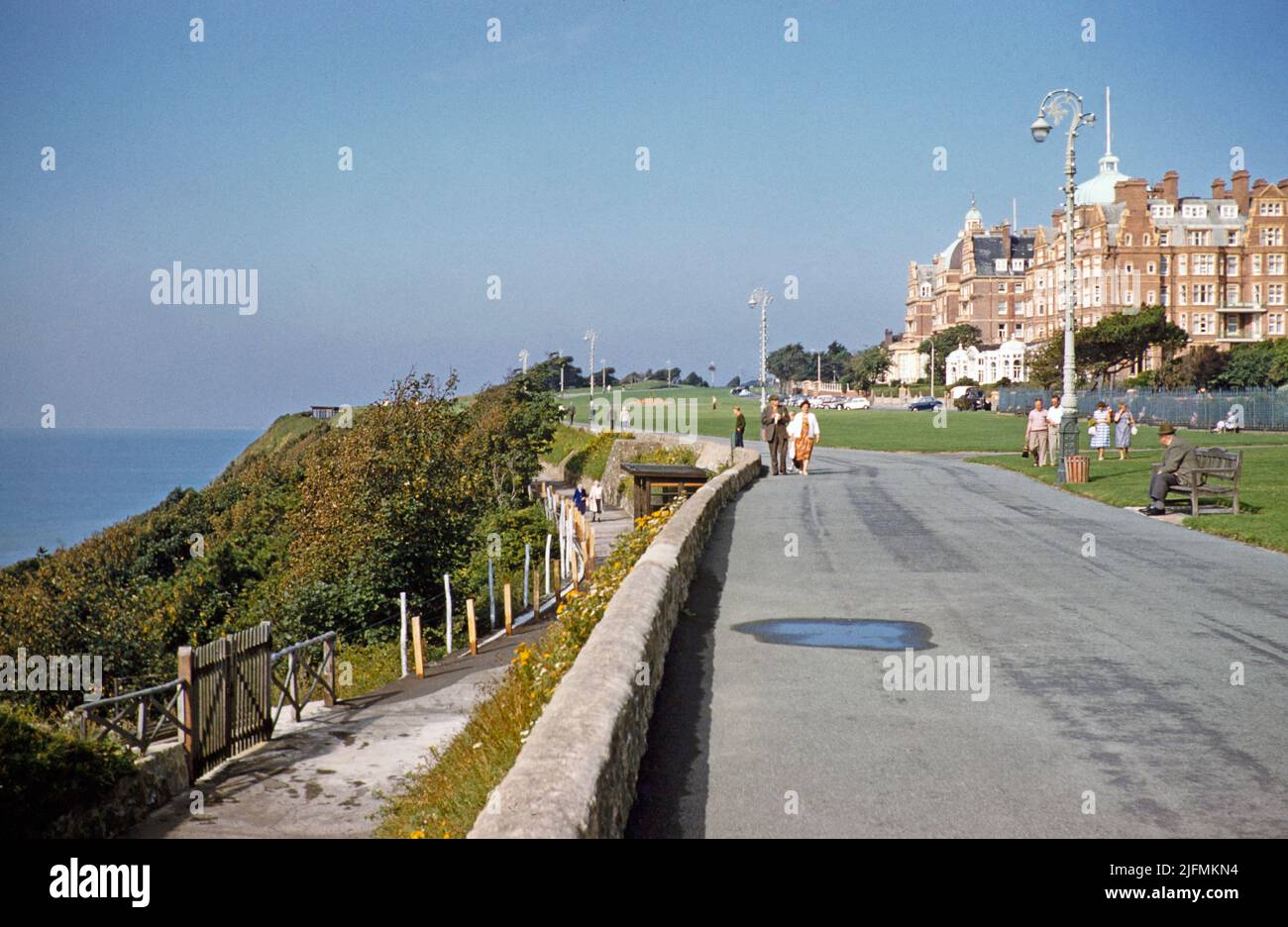 The Leas clifftop promenade road, Folkestone, Kent, England, UK, 1962 view west Stock Photo