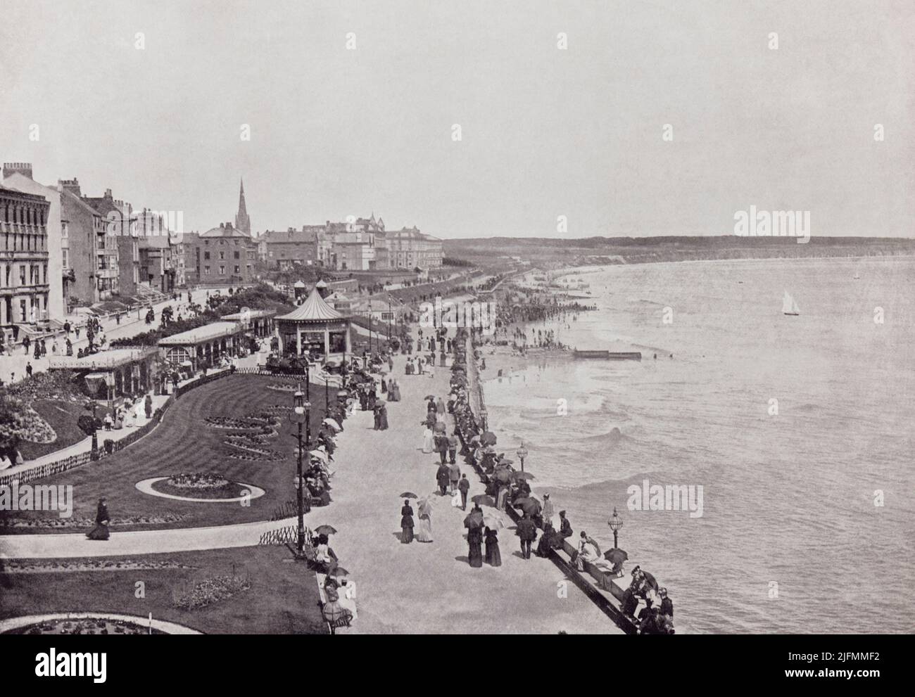 Bridlington, East Yorkshire, England, looking down the Prince's Parade in the 19th century.  From Around The Coast,  An Album of Pictures from Photographs of the Chief Seaside Places of Interest in Great Britain and Ireland published London, 1895, by George Newnes Limited. Stock Photo