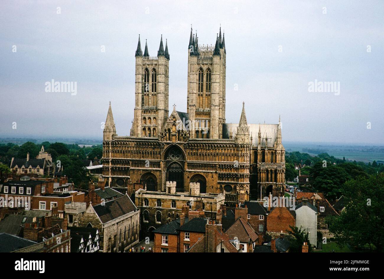 Lincoln cathedral church from the castle turret, Lincoln, Lincolnshire, England, UK early 1960s Stock Photo