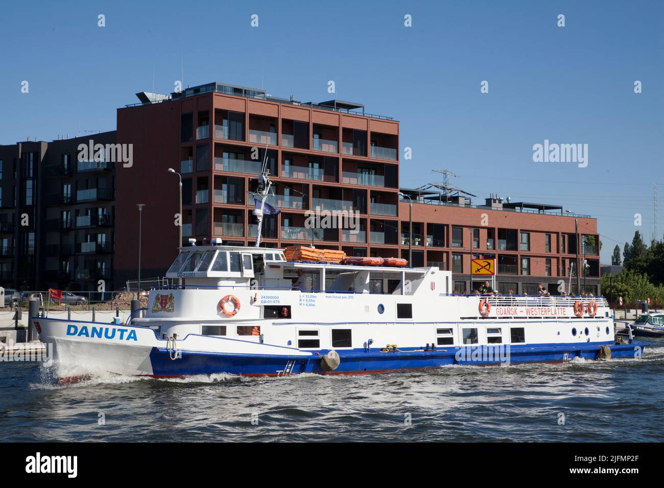 Polish Cruise ship Danuta Motlawa river canal in Gdansk, Poland, Stock Photo