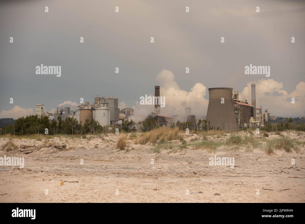 Rosignano, Italy June 8. 2021 Chemical plant in Italy. Cooling Tower