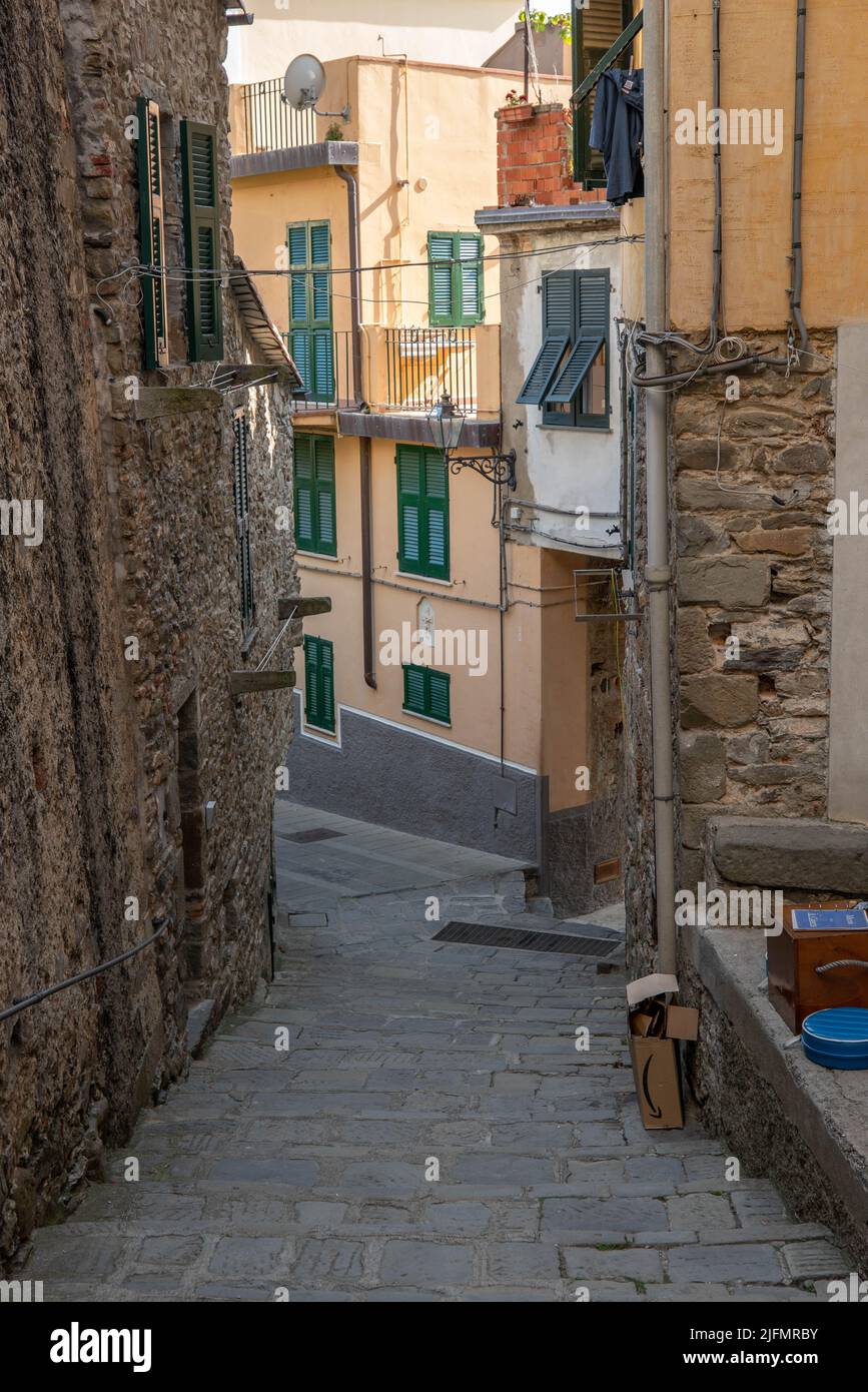 Corniglia, Italy June 10. 2021 Alley and Stairs in Corniglia in