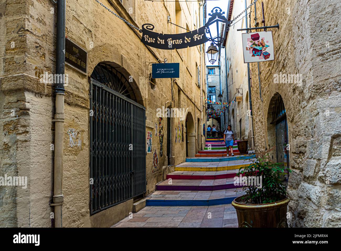 The street of the iron arm (Bras de Fer) in Montpellier, France Stock Photo