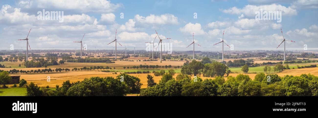 Panorama of a wind turbine near Heiligenhafen, a rural area in germany Stock Photo