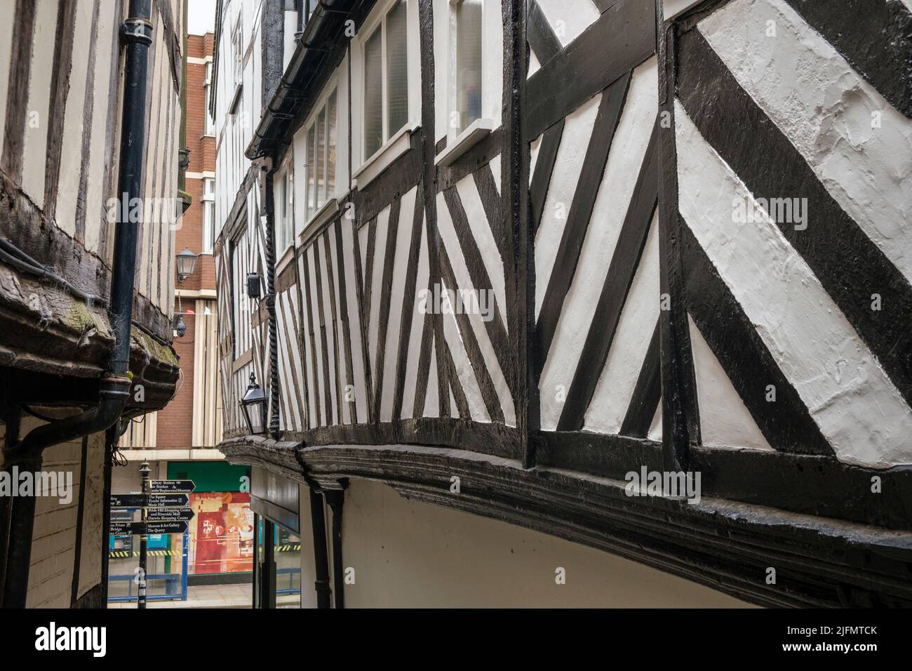 Medieval half timbered buildings in Grope Lane, Shrewsbury, Shropshire Stock Photo