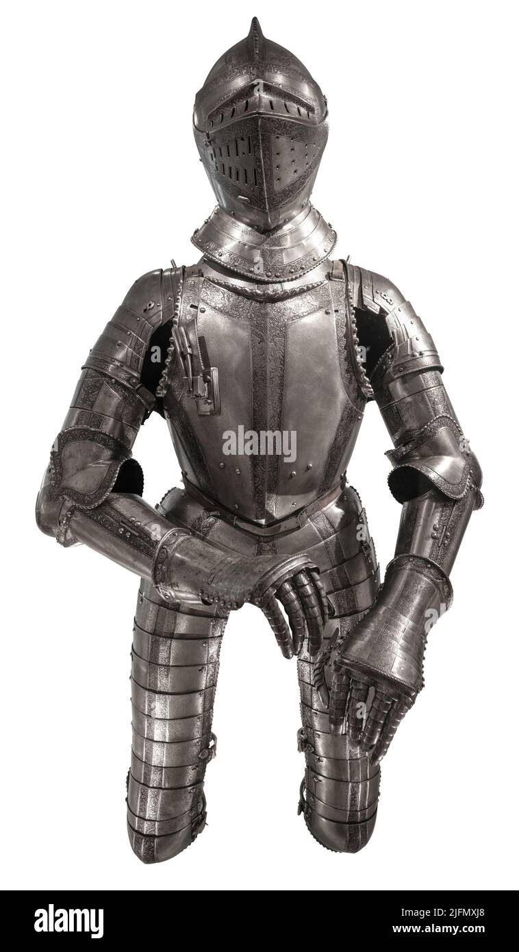 A Medieval Suit Of Armour, Isolated On A White Background Stock Photo