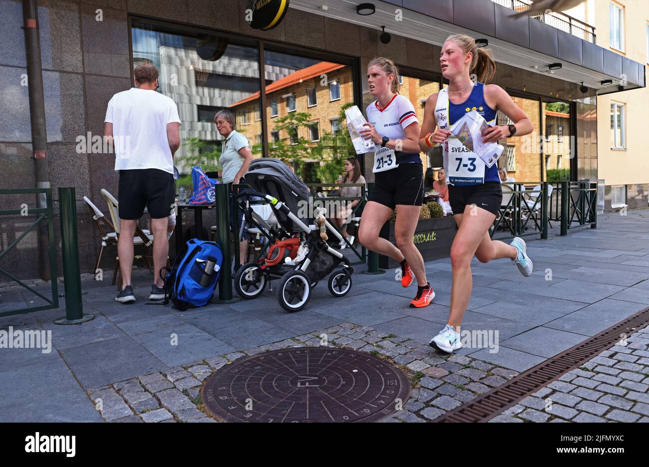 The Swedish Championship week (In swedish: SM-veckan) during Saturday in Linköping, Sweden. In the picture: City Orienteering (In swedish: Orientering sprintstafett) in the center of Linköping. Stock Photo