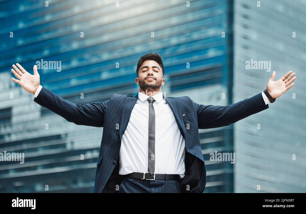 Businessman standing arms raised in hi-res stock photography and images ...