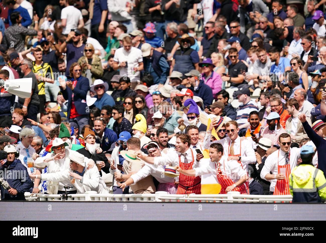 Fans dressed as Butchers signal a boundary on day four of the fifth LV= Insurance Test Series match at Edgbaston Stadium, Birmingham. Picture date: Monday July 4, 2022. Stock Photo