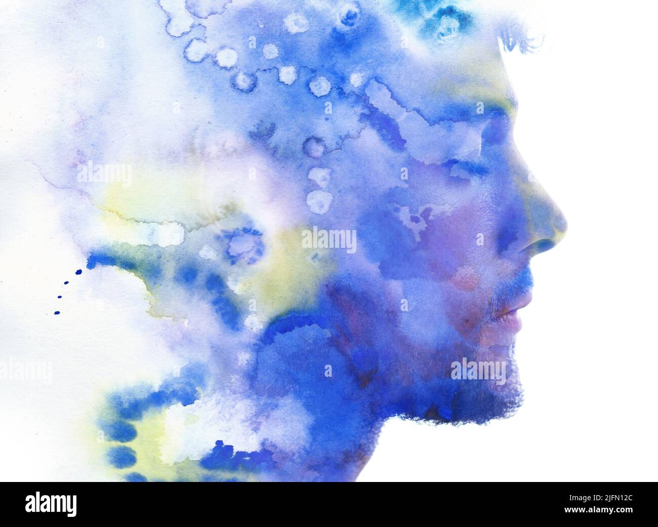 Colorful paintography depicting an emotional state of a young man Stock Photo