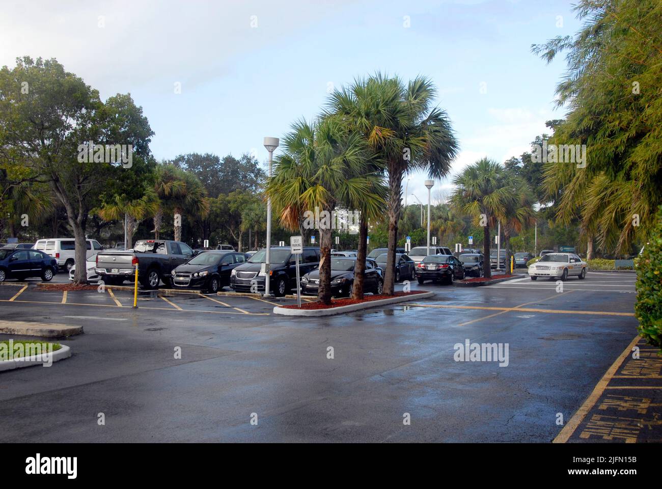 Hotel car park in wet weather in Miami, Florida, USA, the Sunshine State Stock Photo