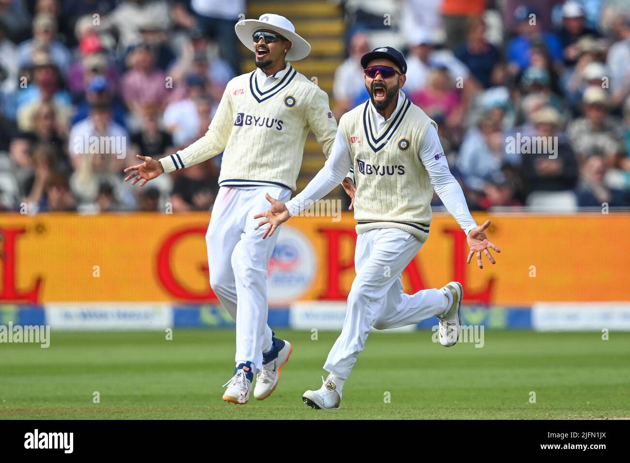 Virat Kohli of India celebrates the wicket of Ollie Pope of England