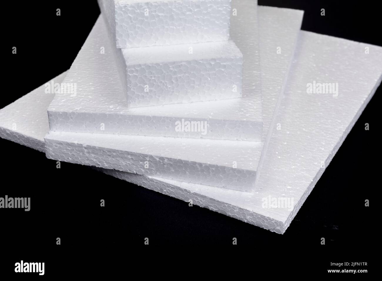 Stack of Polystyrene insulation boards. Polystyrene plates warehouse
