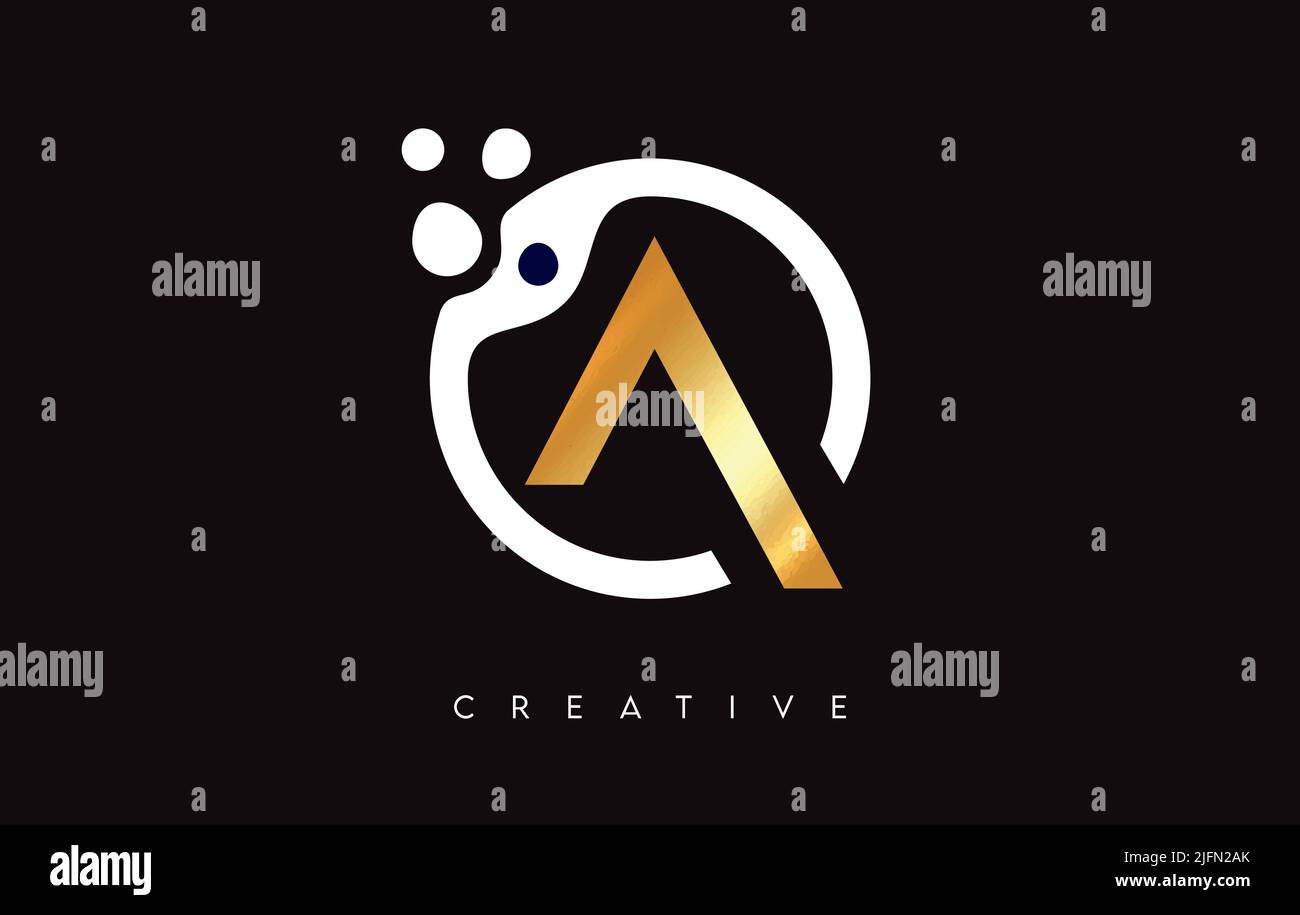 Golden Letter A Logo Icon Design with Dots and Bubbles inside a ...